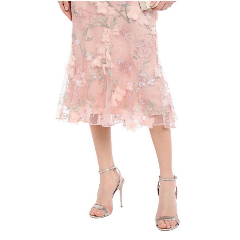 Marchesa Notte Dress Evening Embroidered Organza 3 D Blush Pale Pink Gown Sz 14 - Picture 2 of 11